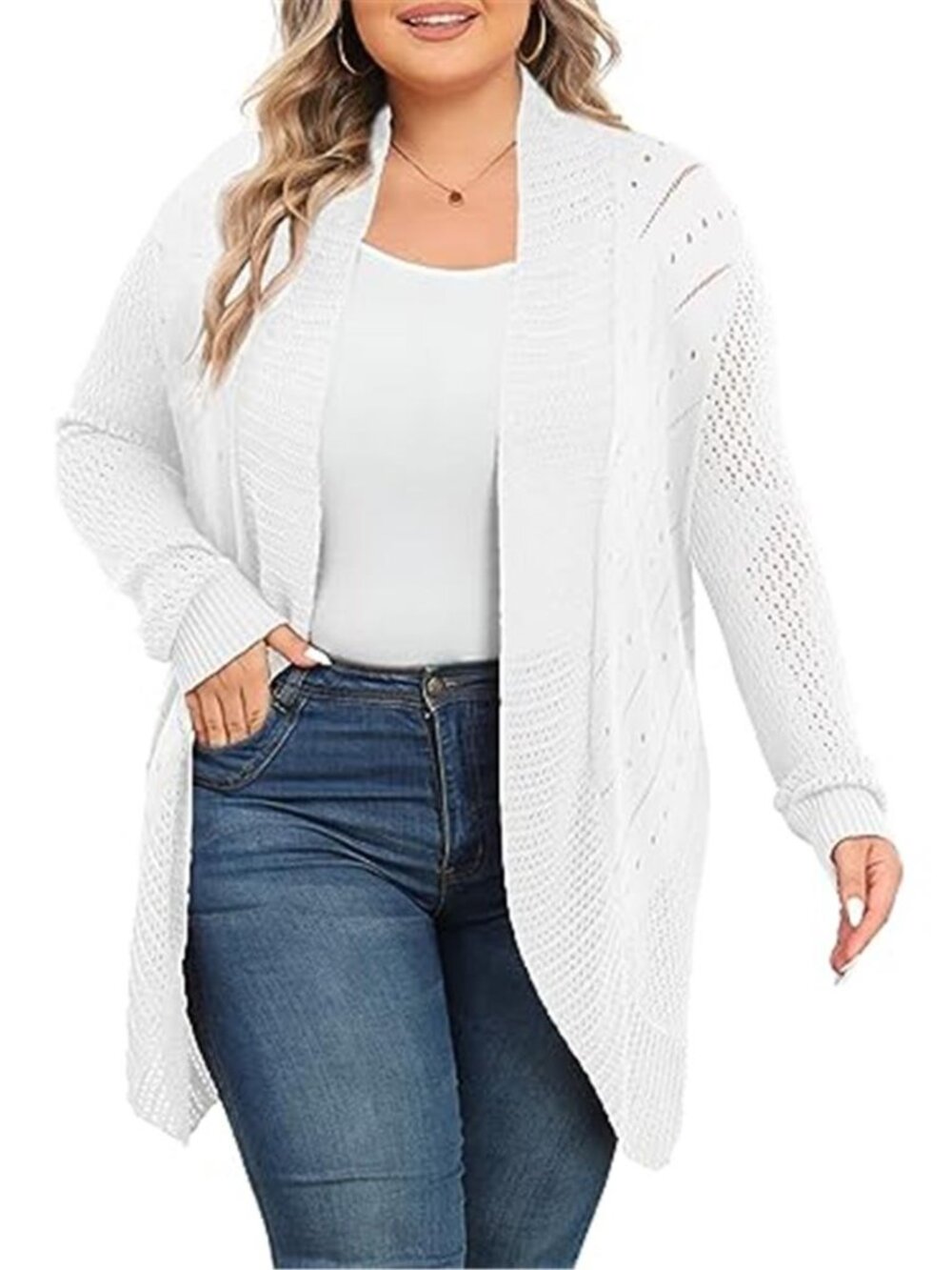 Plus Size Cardigan for Women,Long Sleeve Lightweight Knit Open Front